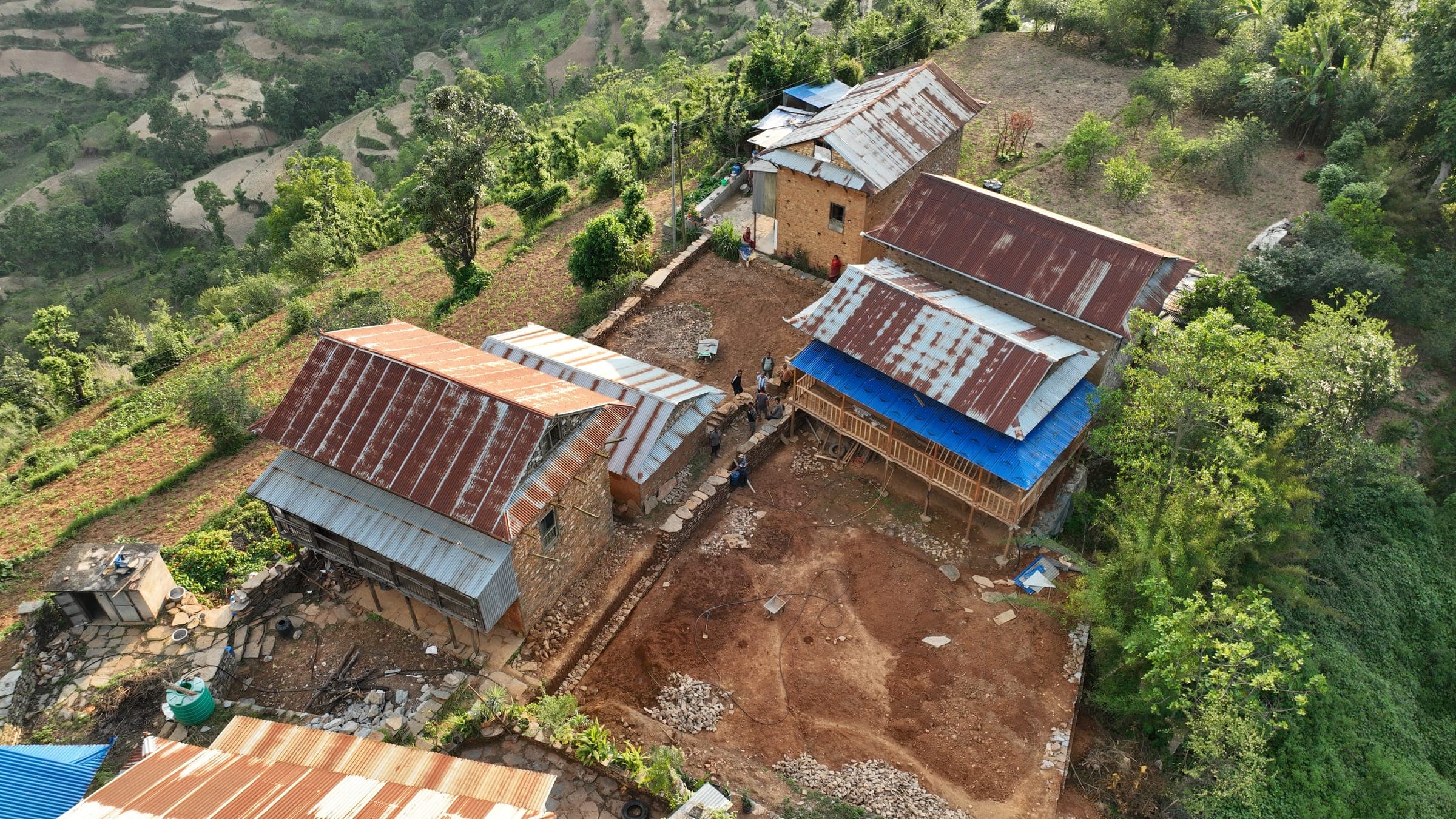 The new courtyard and the houses around it, from the air